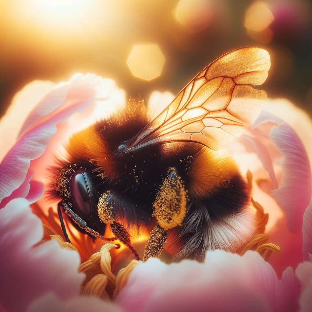 Bumblebee Napping in Peony Blossom