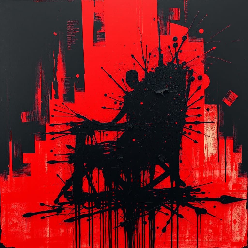 Red and Black Abstract Expressionism Art