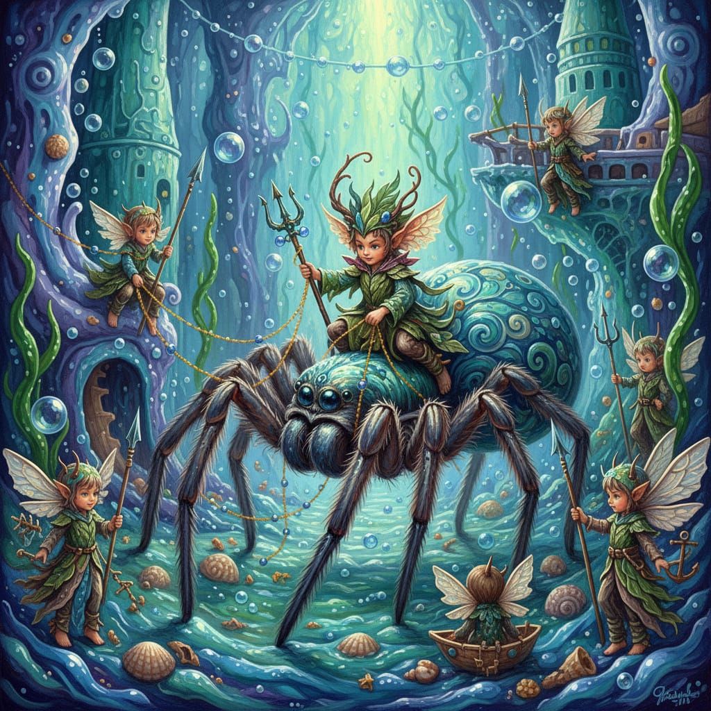 Fairy Rides Spider in Nautical Dreamscape