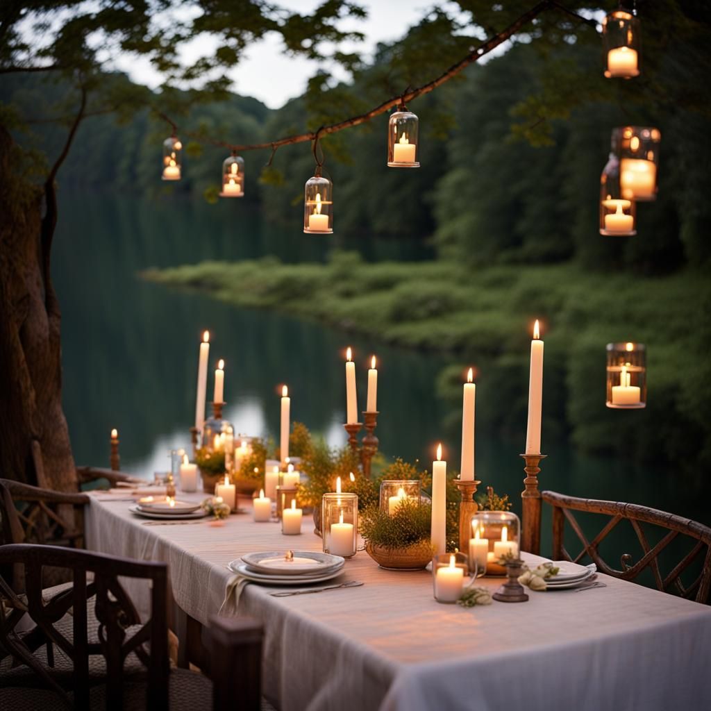 Romantic Lakeside Candlelit Dinner in 3D
