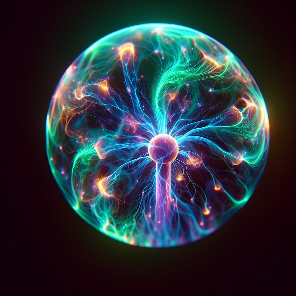 Hyperrealistic Plasma Sphere Engulfed in Neon Energy