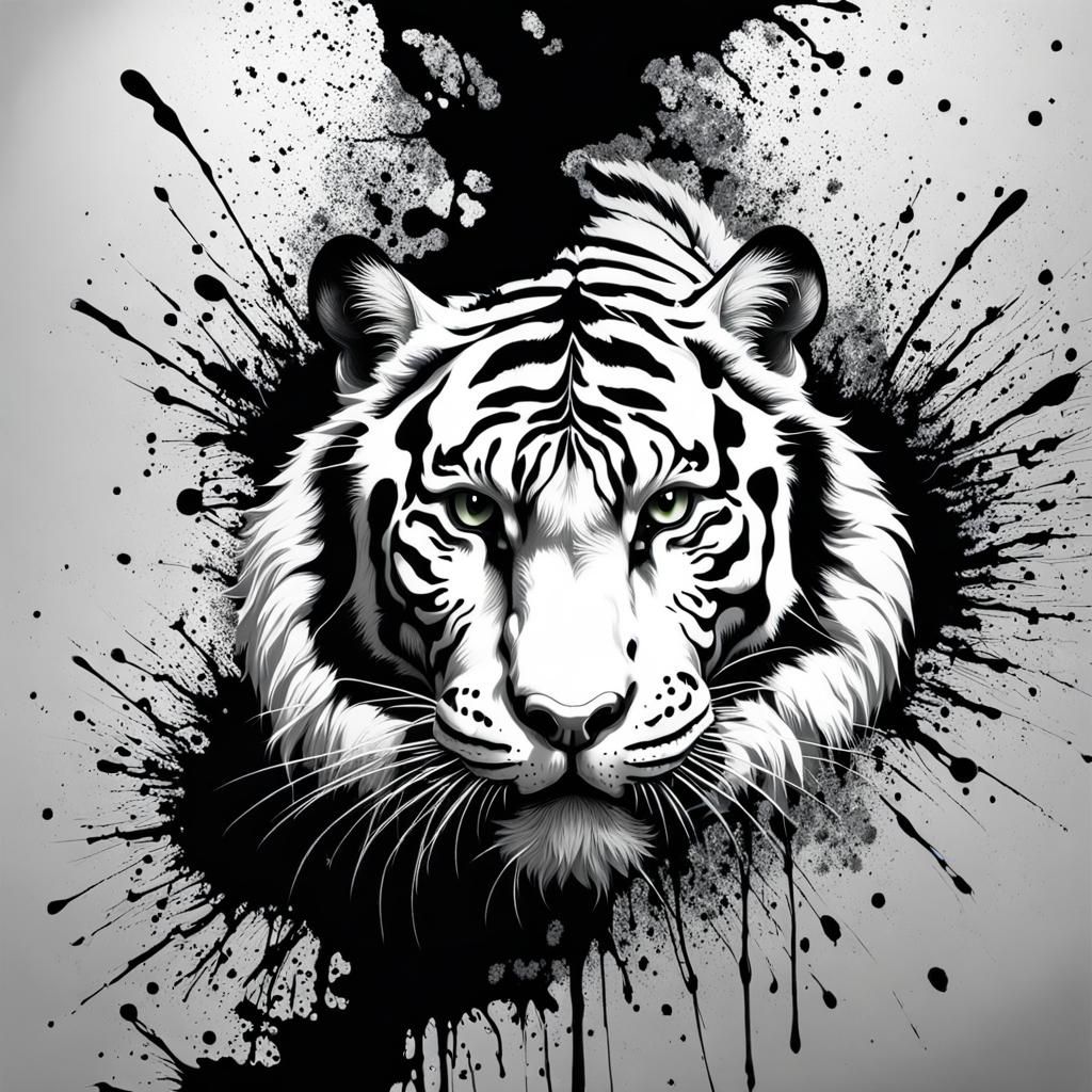 Dramatic Splatter Art: Swirling Oriental Tiger