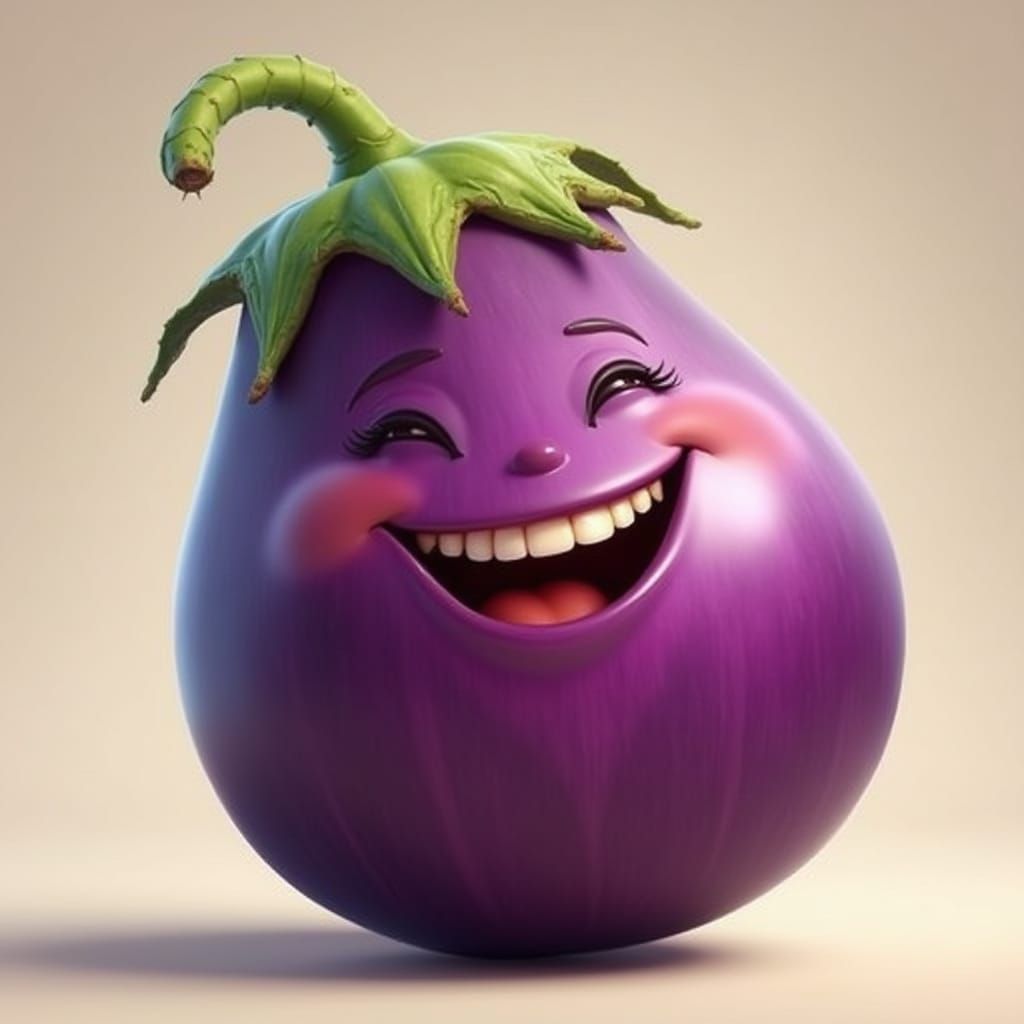 Joyful Animated Rotten Eggplant in Cartoon Style