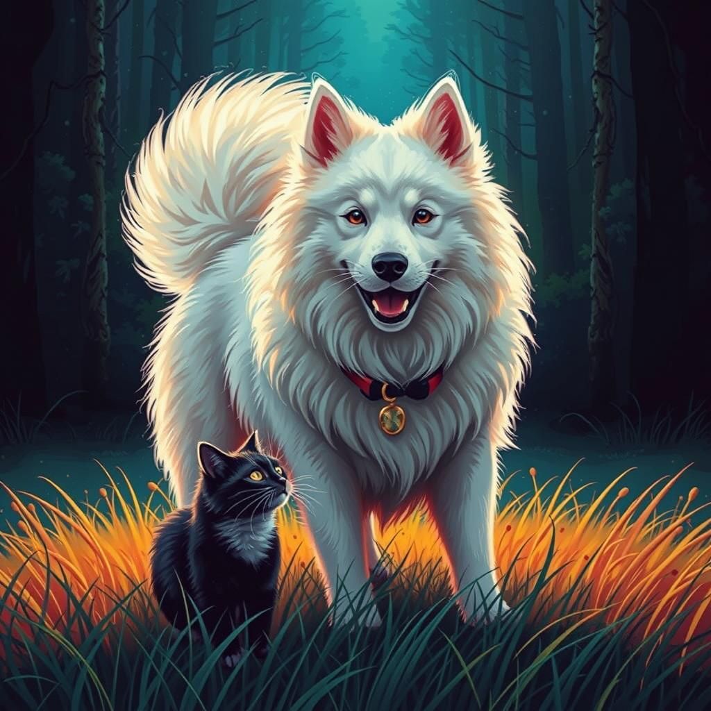 Dog and Cat Play in Colorful Vector Art Style