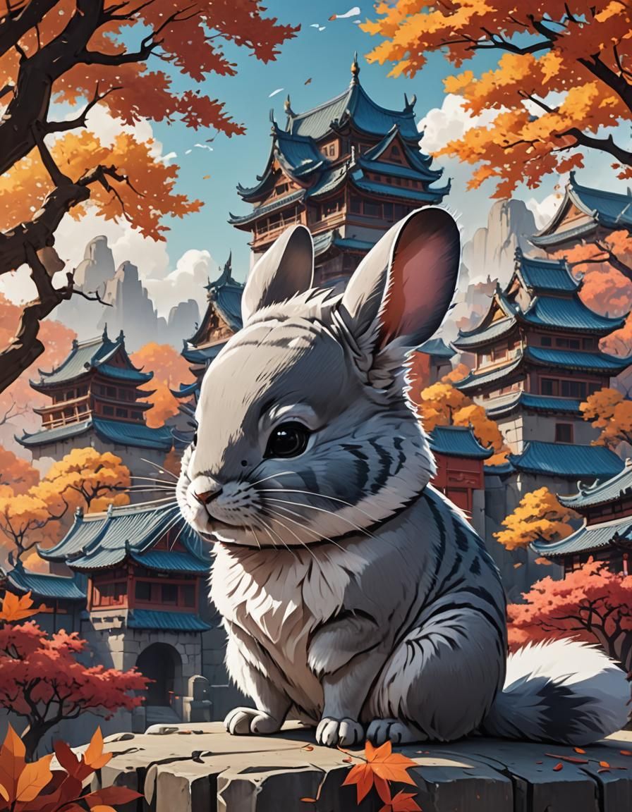 Chinchilla at Chinese Castle in Anime Style