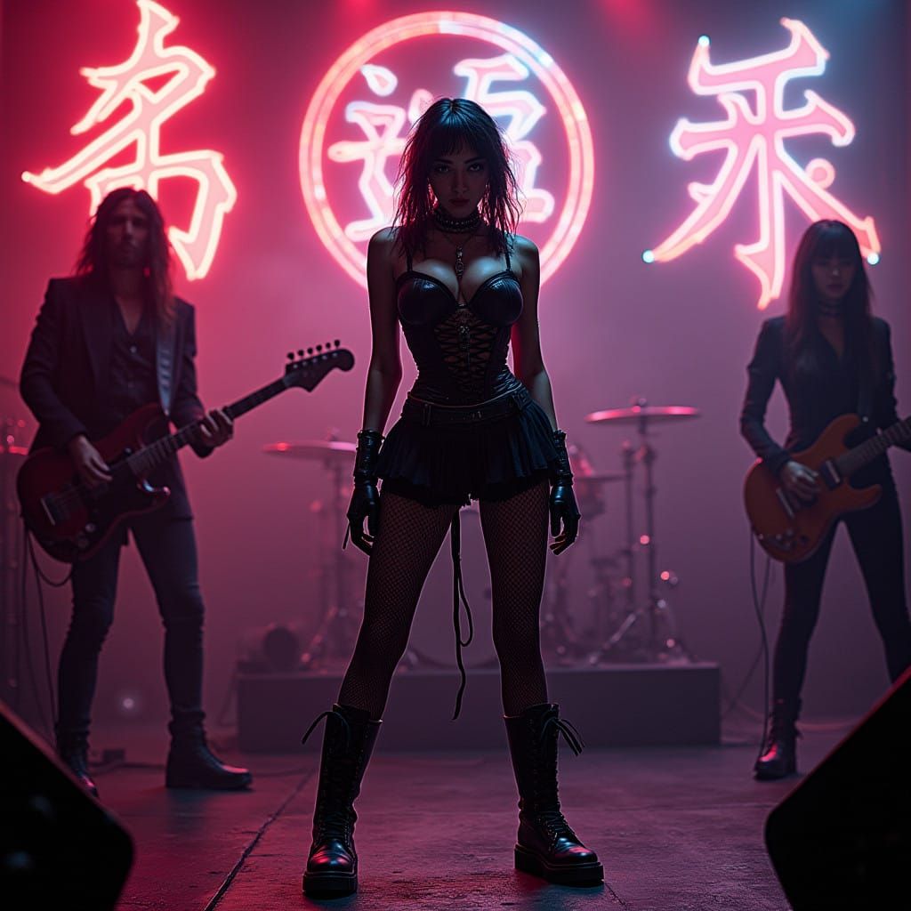 Cyberpunk Sado Lead Singer on Dark Stage