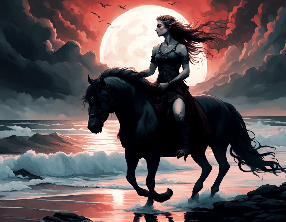 Viking Shieldmaiden with Wounded Bird, Gothic Norse Art