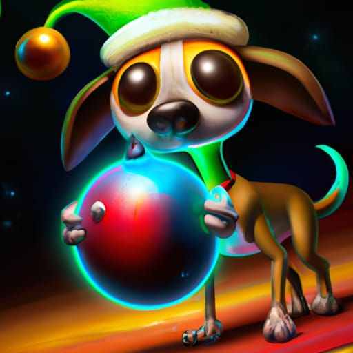 Festive Marvin Martian Dog in Santa Hat, Digital Art