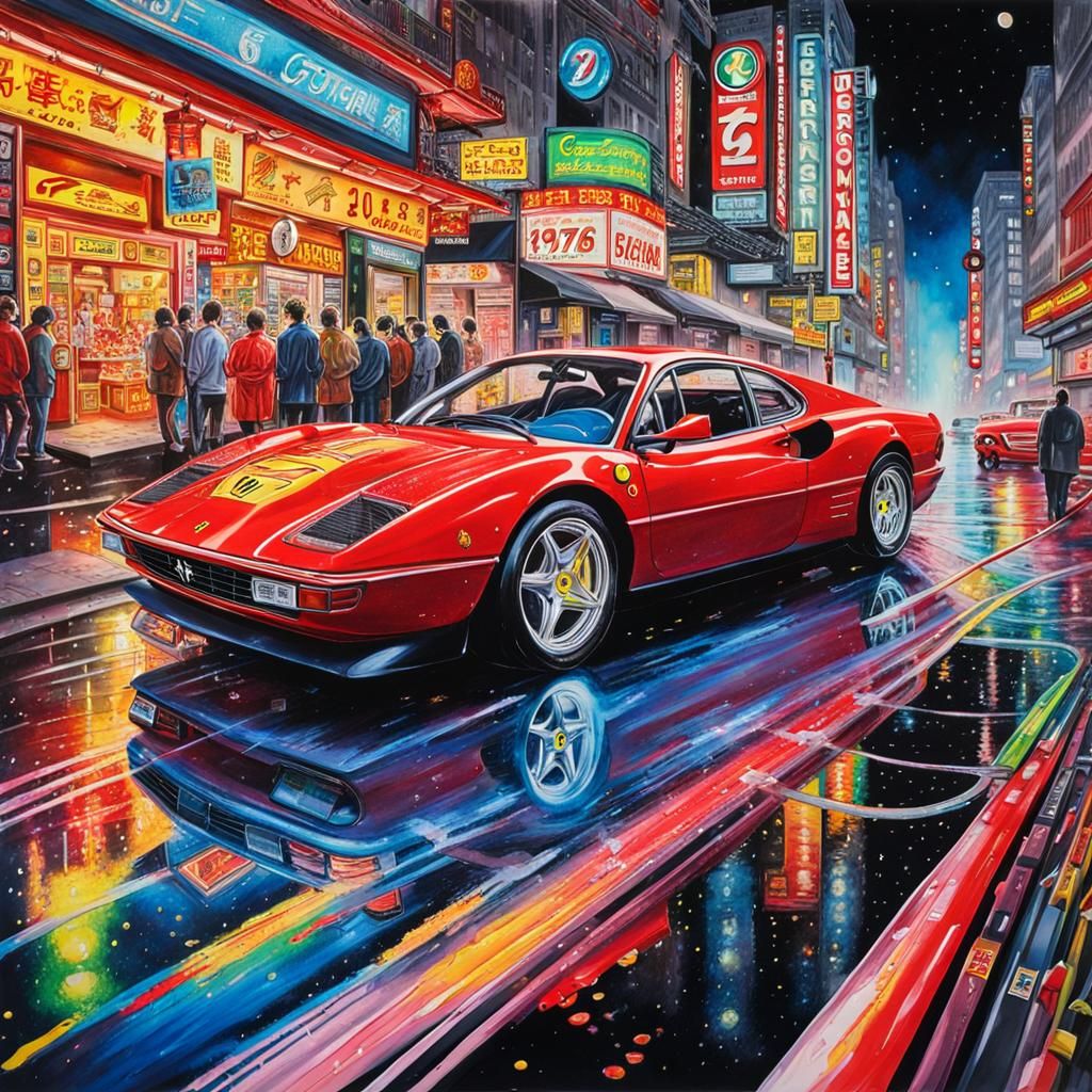 Surreal Ferrari in Cosmic Manga Diorama