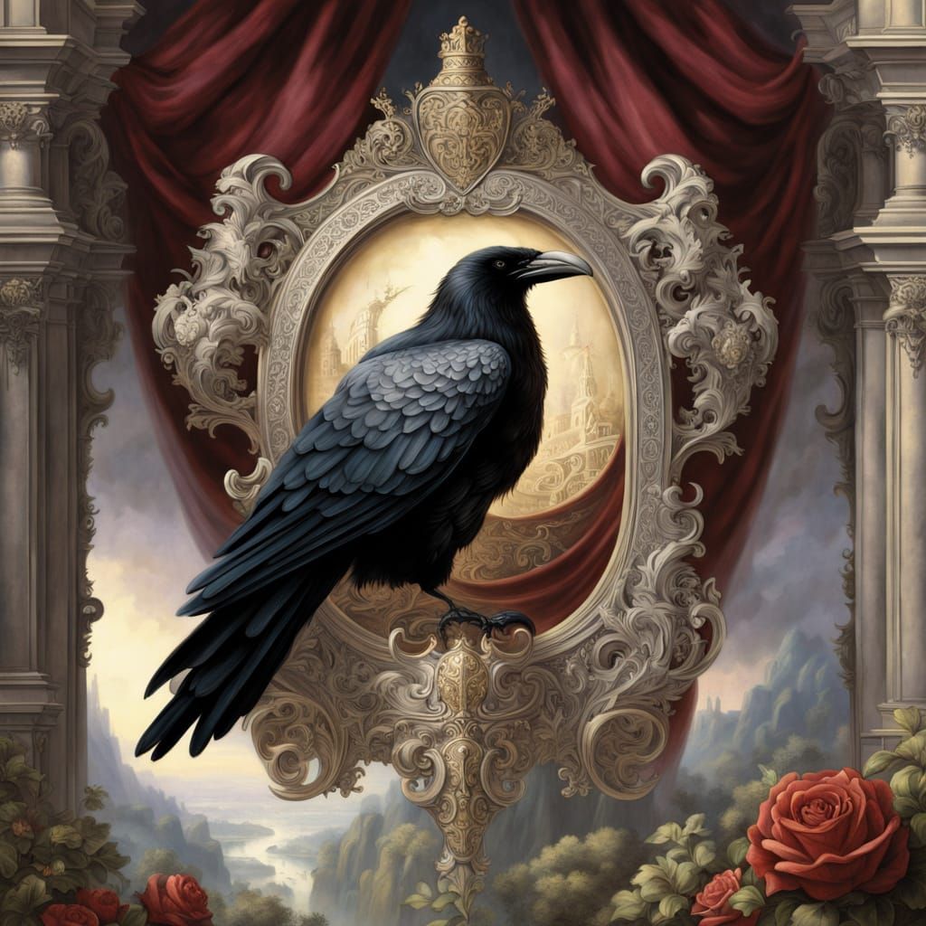 Noble Family Crest with Raven and Silver Quill