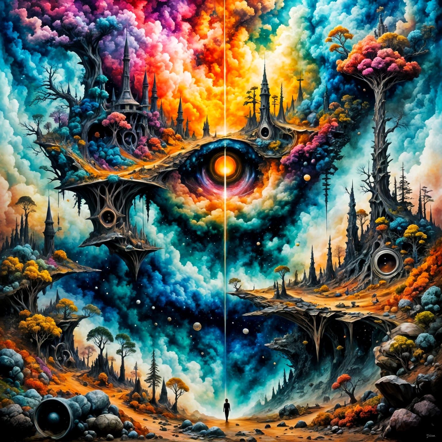 Vibrant Abstract Surreal Landscape in Mixed Media