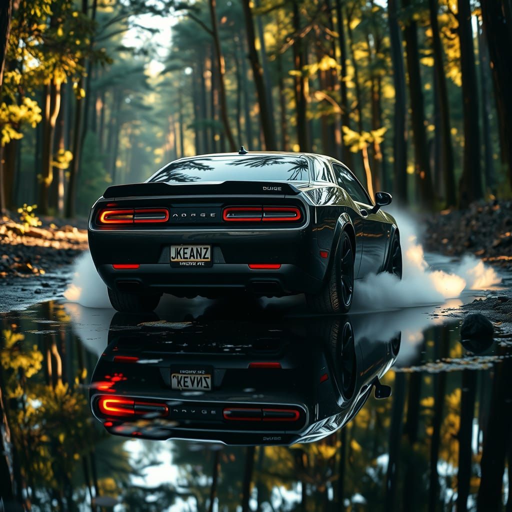 Dodge Challenger Cruises Through Forest in Cinematic Style