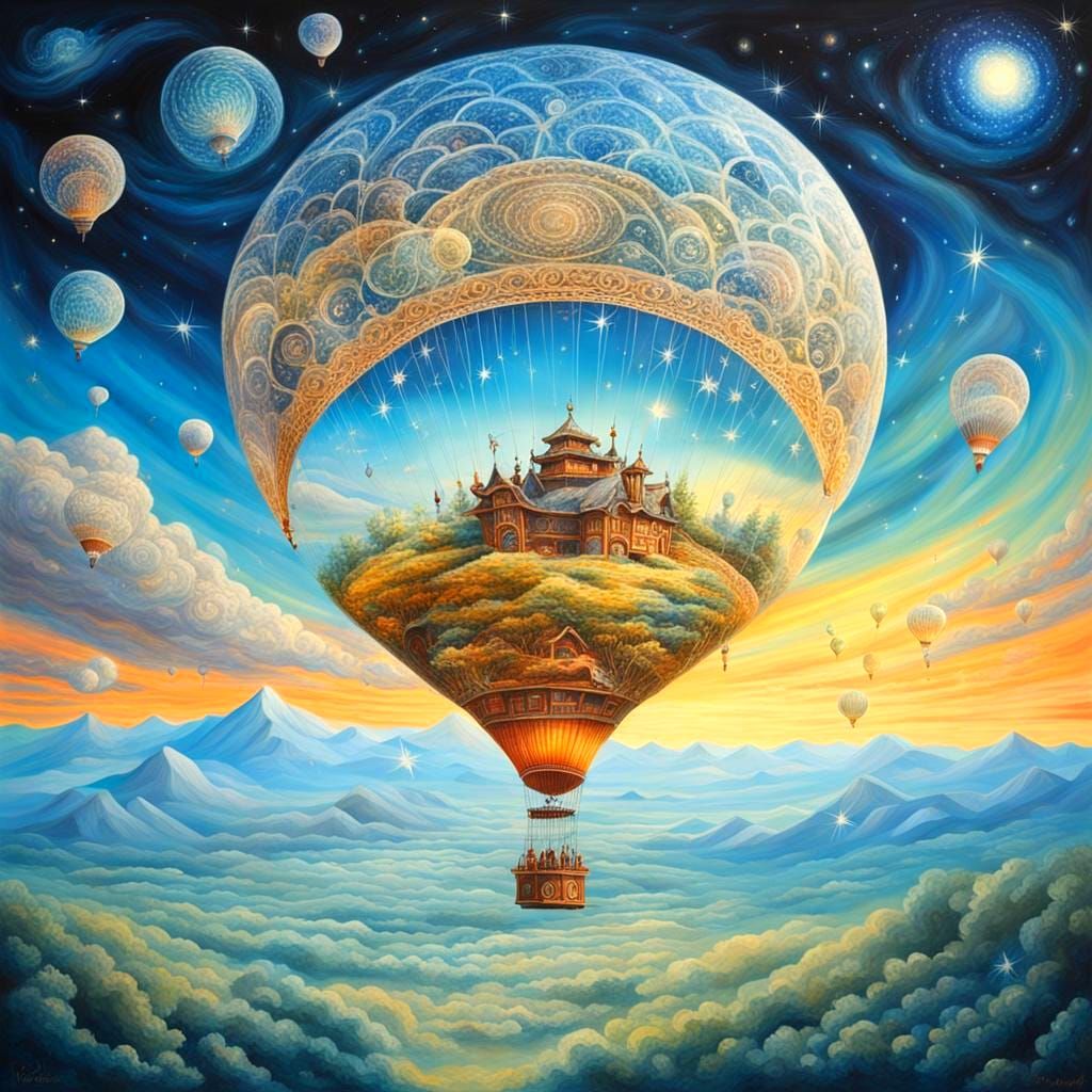 Galaxies Reflected in Crystal Balloons: Surreal Sky