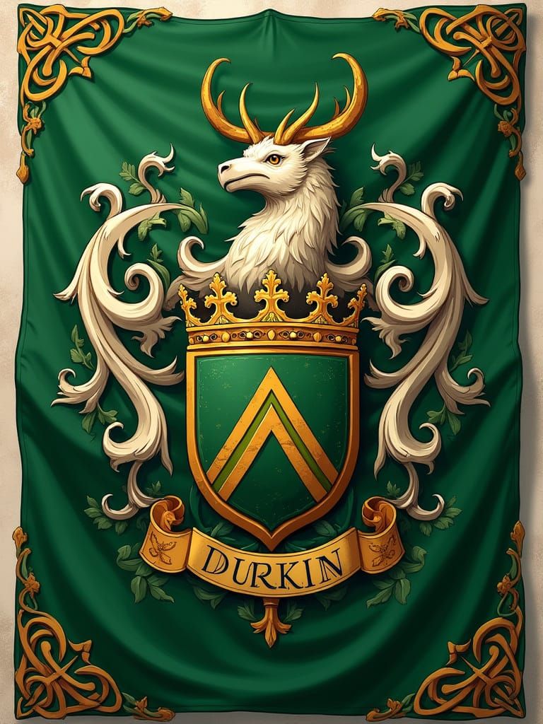 Medieval Irish Family Crest with Celtic Knotwork and Foliage