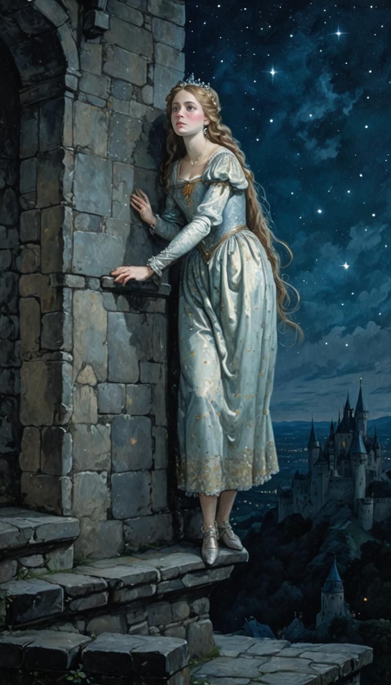 Renaissance Princess Gazing at Night Sky