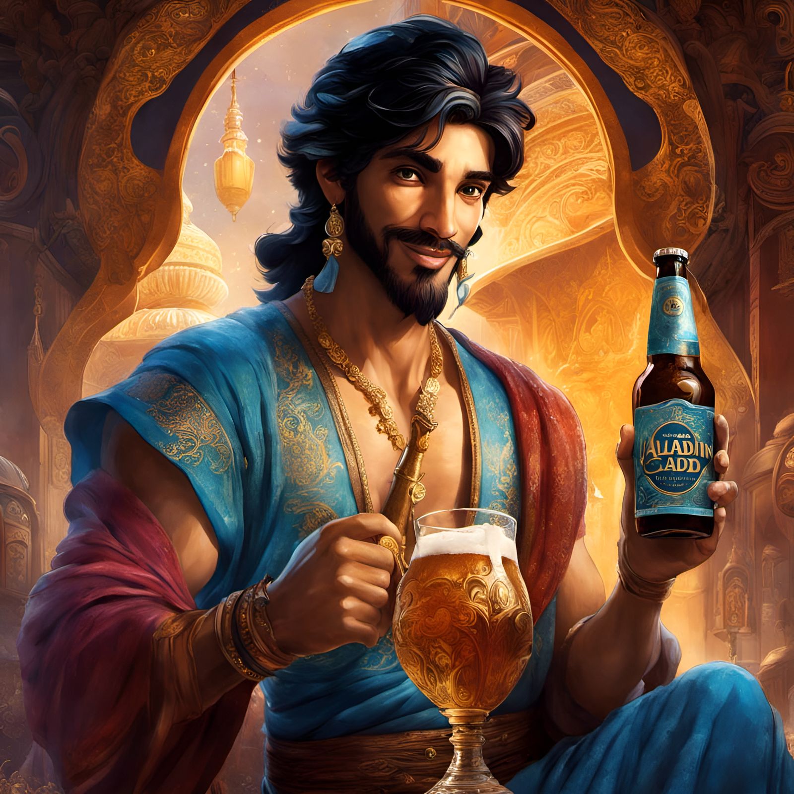 Aladdin Portrait with Beer in Fantasy Art Style