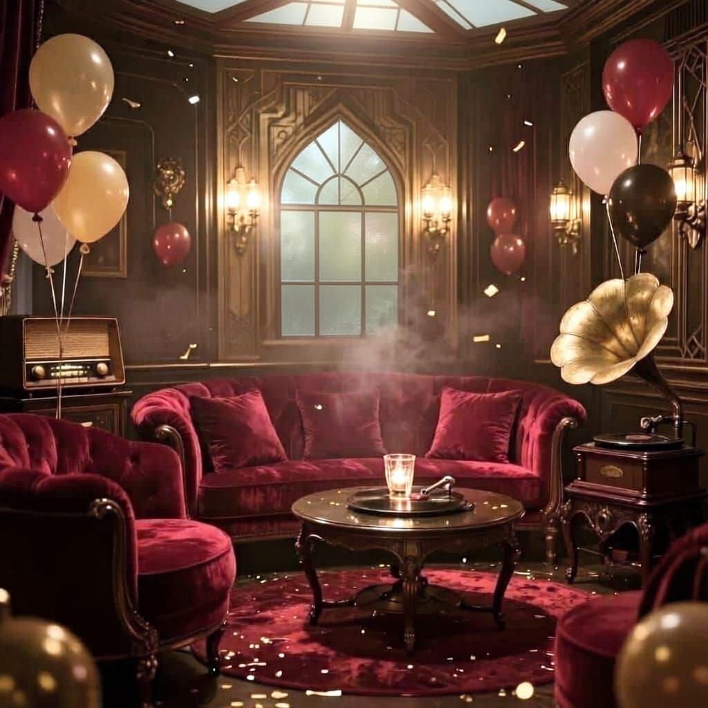 Elegant Infernal Living Room in Art Deco Gothic Style