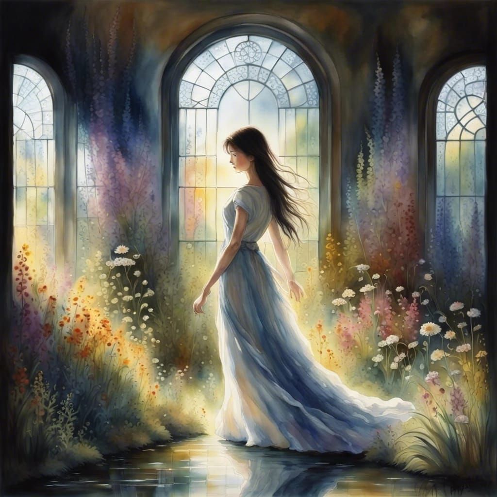 Woman in a Wildflower Garden