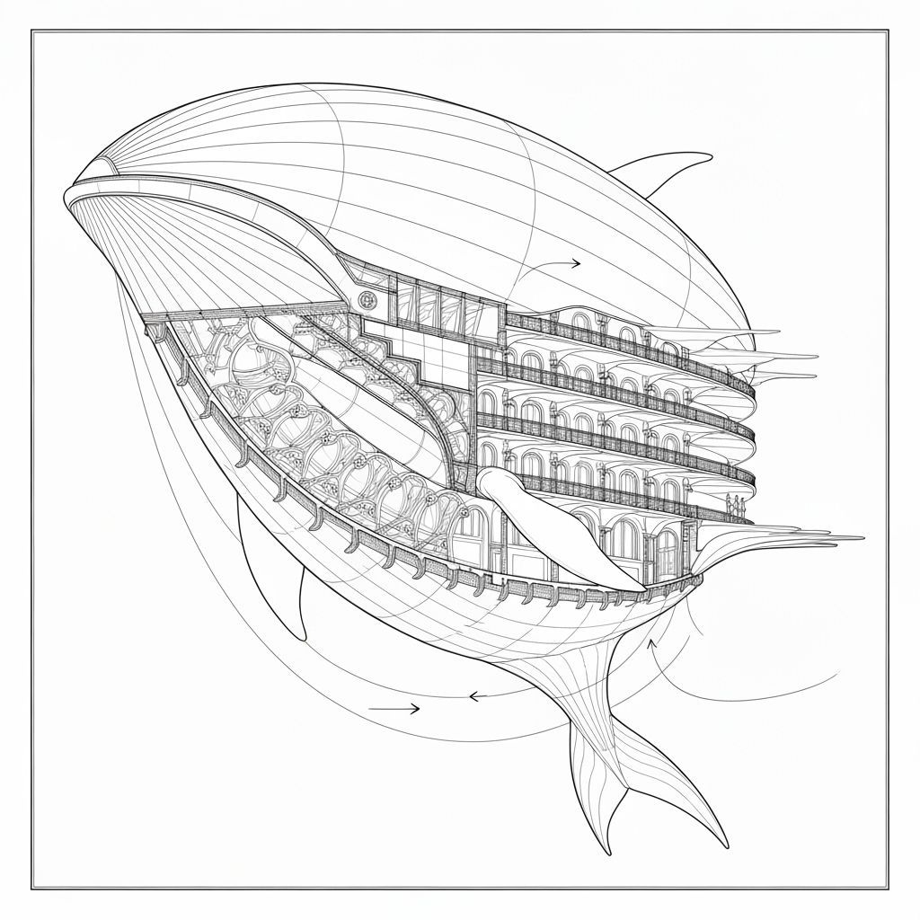 Grand Sky-Whale Airship: Architectural Blueprint in Fantasy ...