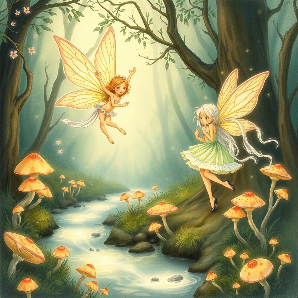Whimsical Fairies Dancing in Dreamlike Forest
