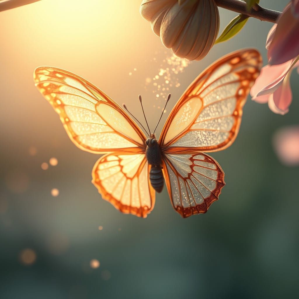 Ethereal Butterfly Emerges in Whimsical Landscape