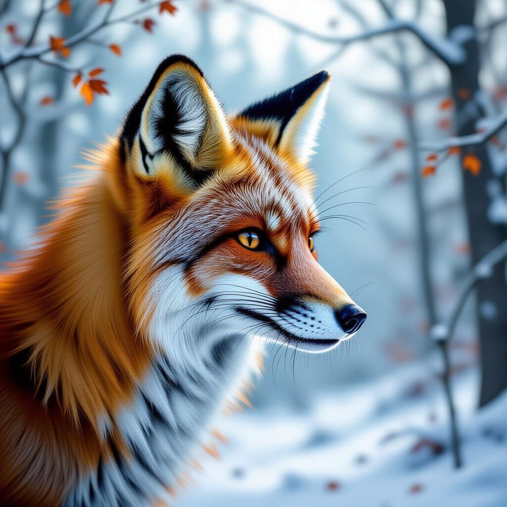 Fox Head with Surreal Forest in Hyper-Realistic Style