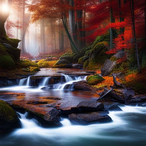 Epic Autumn Waterfall Digital Matte Painting