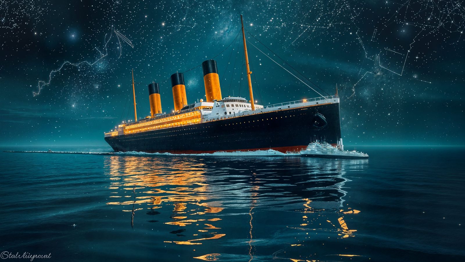 Ocean Liner Under Starry Night Sky