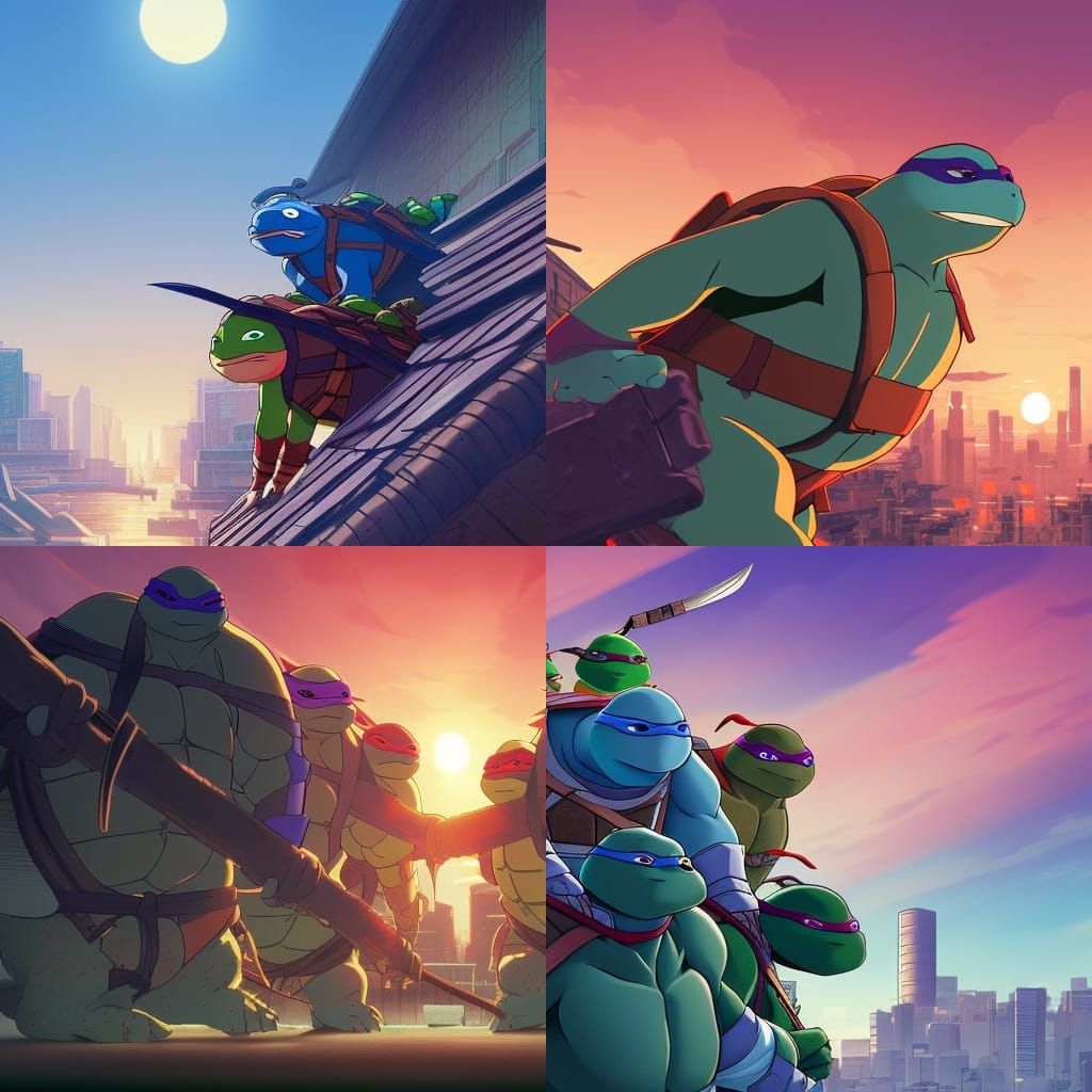Ninja Turtles in Studio Ghibli Anime Style