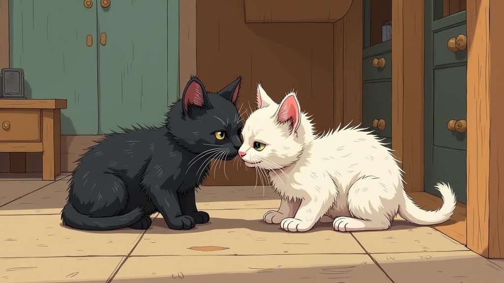 Calico Cat Watches Kittens in Matisse-Inspired Loft