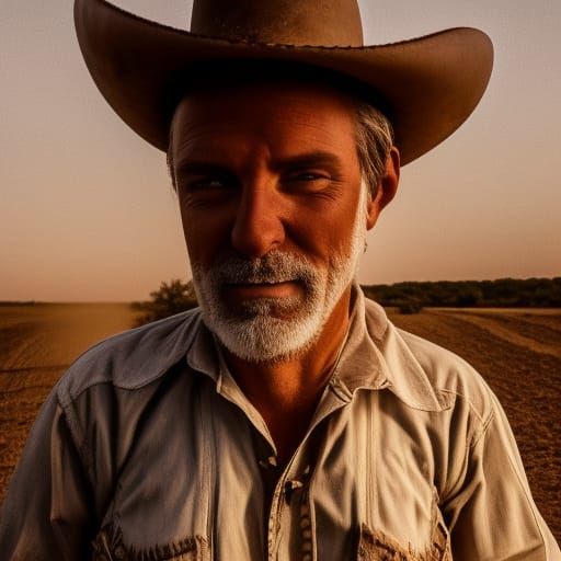 Hyperrealistic Cowboy on White Horse at Sunrise