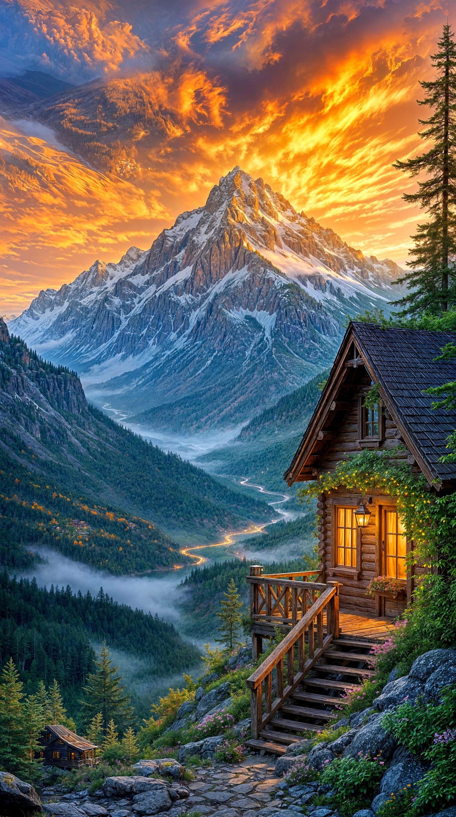 Mountain Top Cabin at Sunrise