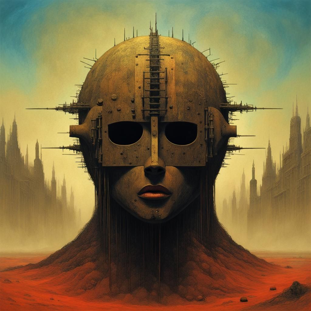 Dystopian Liminal Space in Beksinski Art Deco Style