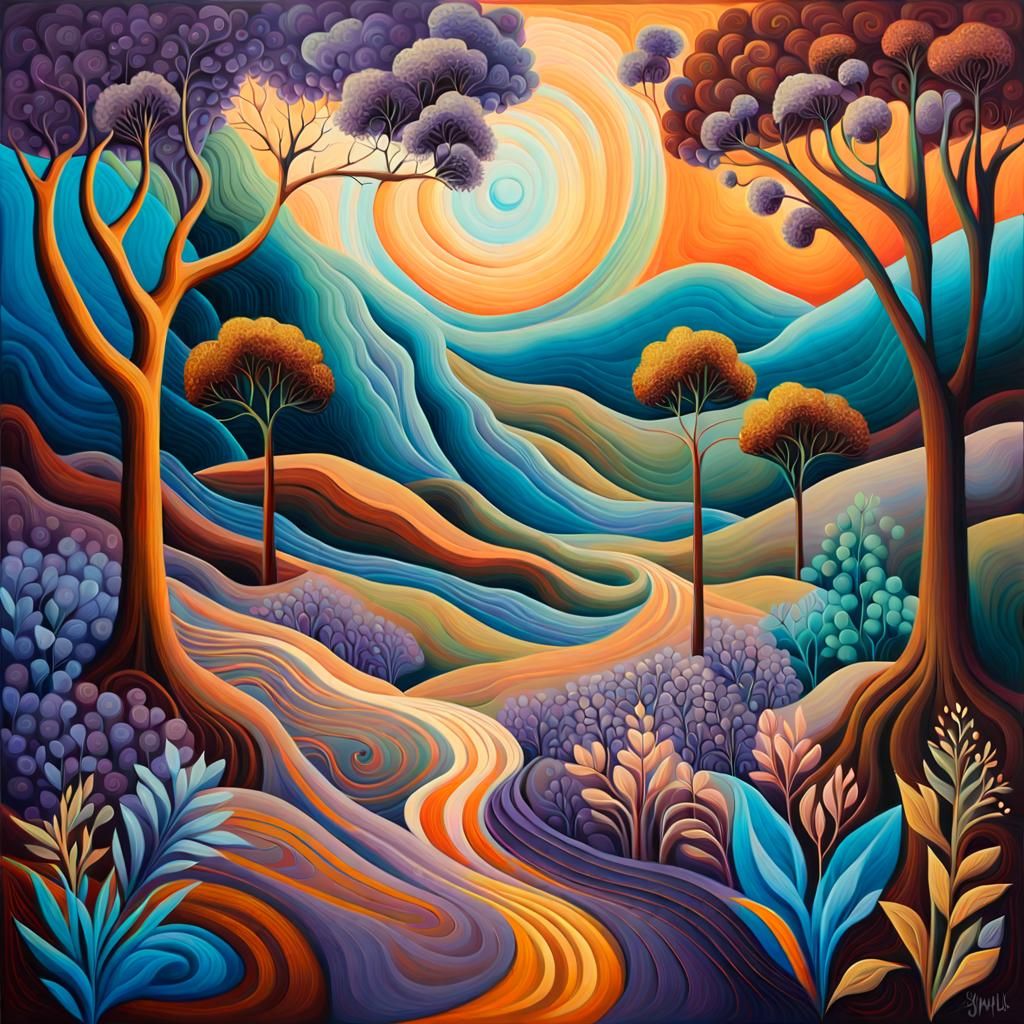 Geometric Figure Hidden in Surrealist Landscape Painting