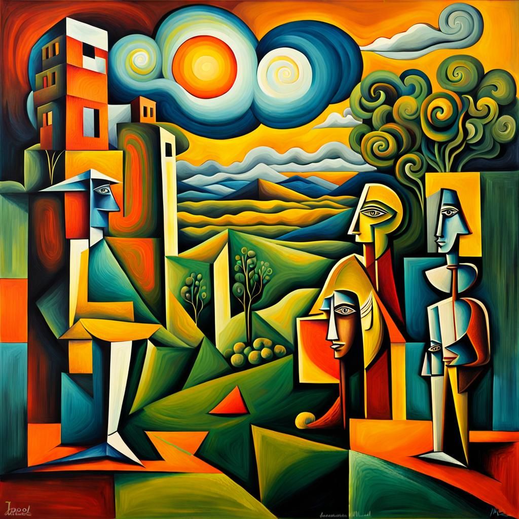 Cryptic Cubism Hiding in Flowing Lines: Surreal Painting