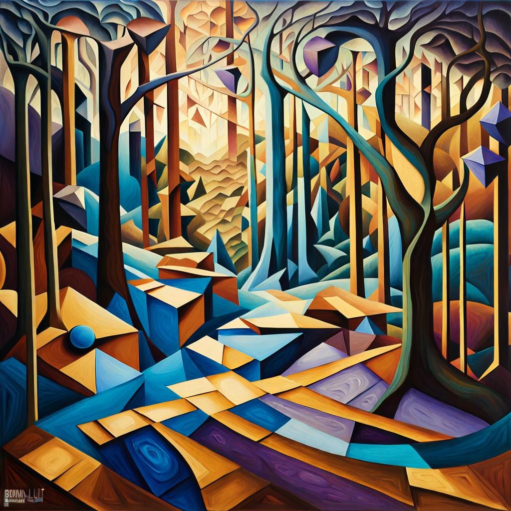 Cubist Forest Dreamscape in Vibrant Hues