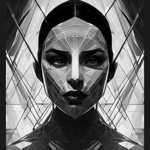 Geometric Glass Portrait in Art Nouveau Style