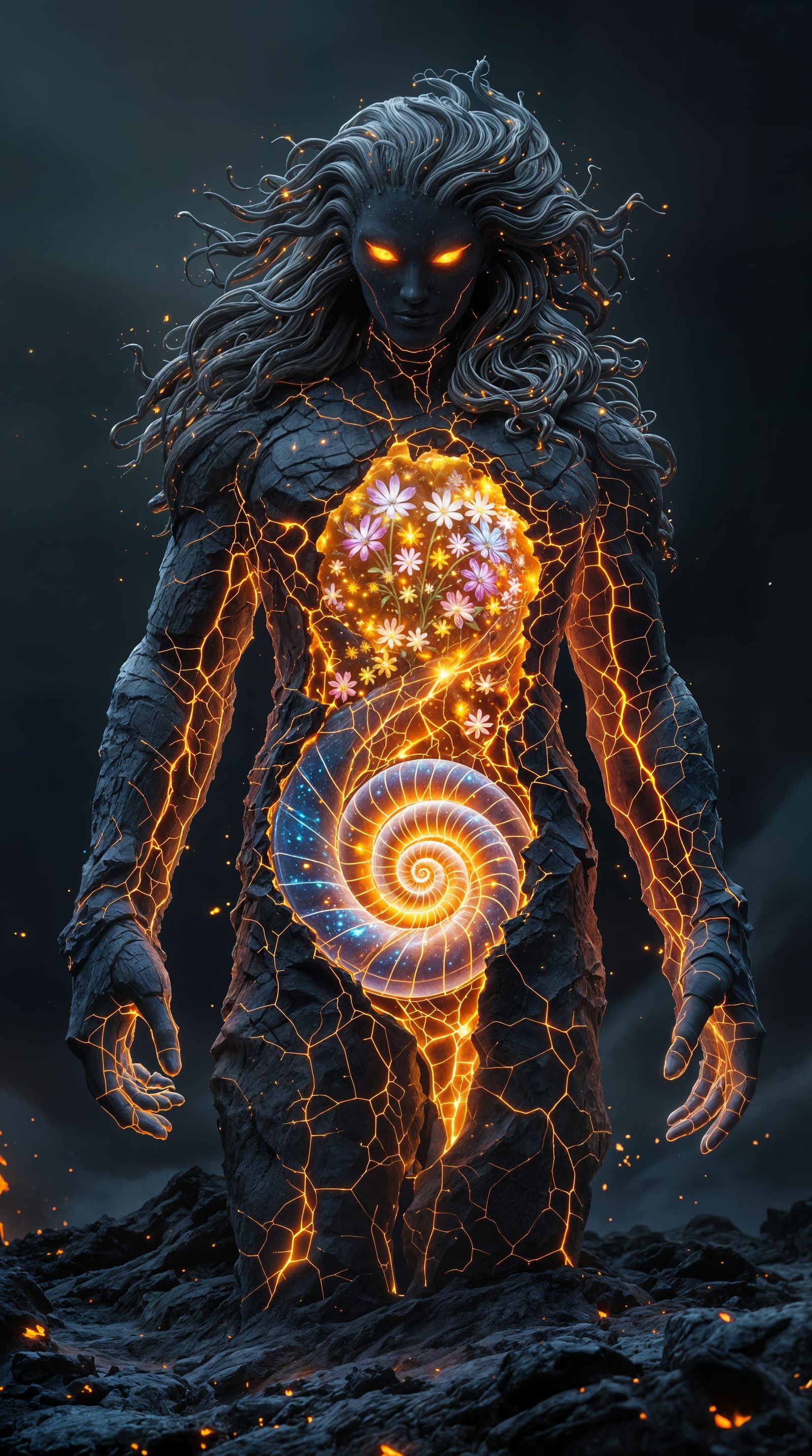 Colossal Rock Giant with Glowing Crystal Heart