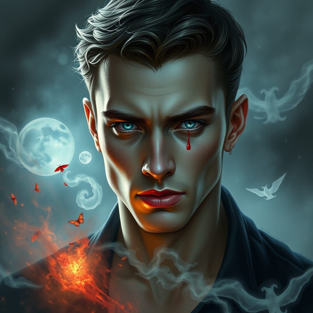 Young Vampire Bites Partner in Ethereal Fantasy Style