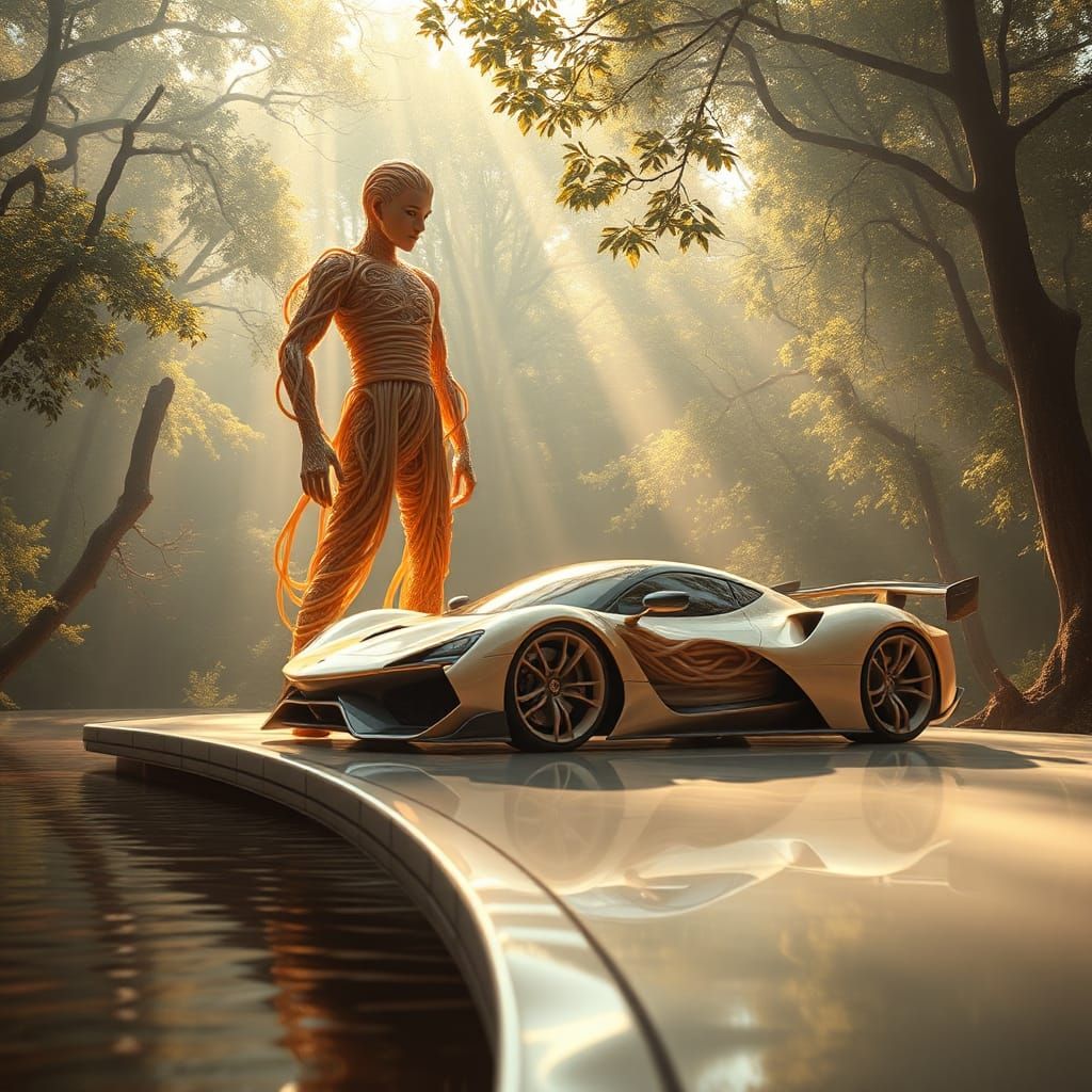 Noodle Figure and Car on Floating Road