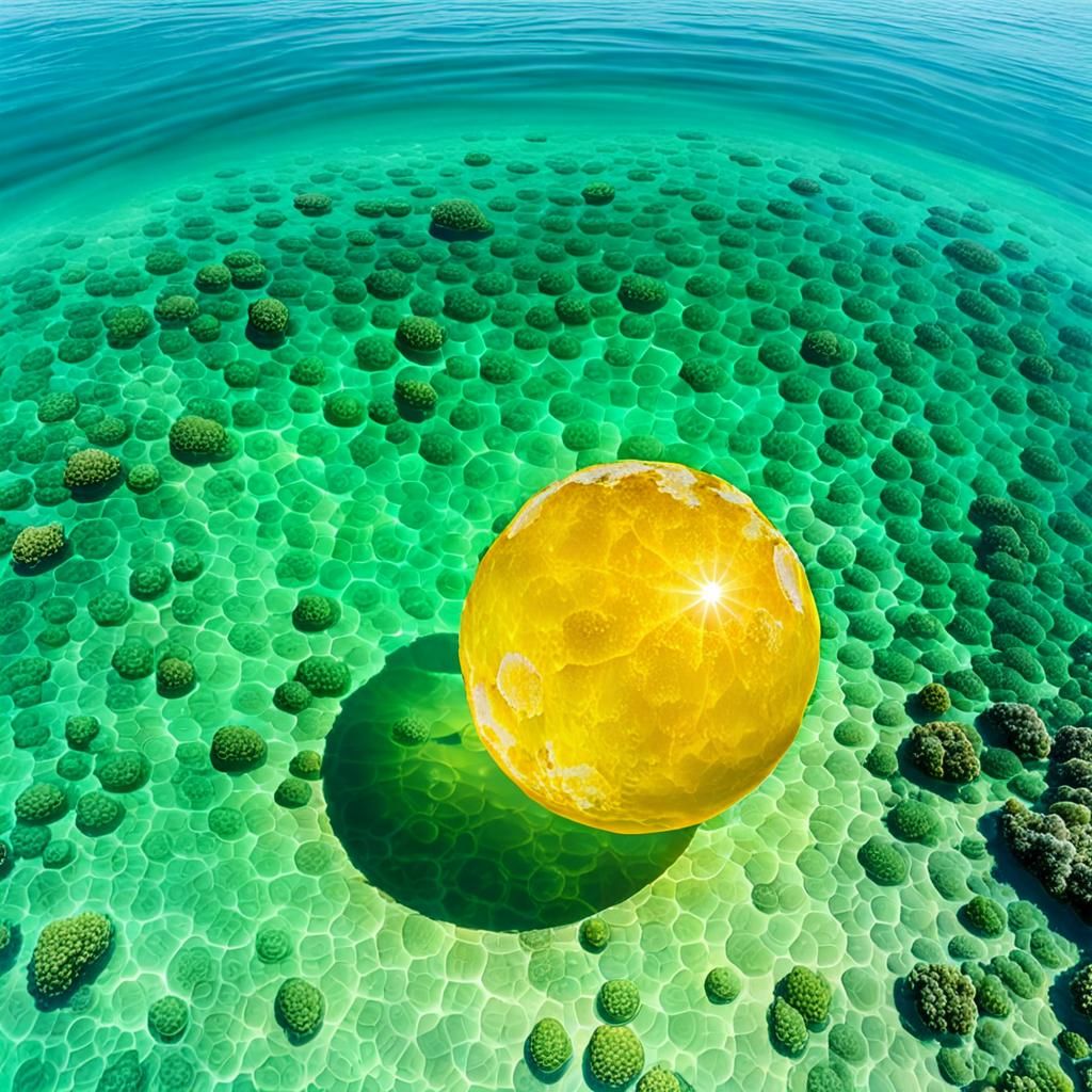 Illuminated Seabed: Yellow Orb in Clear Ocean