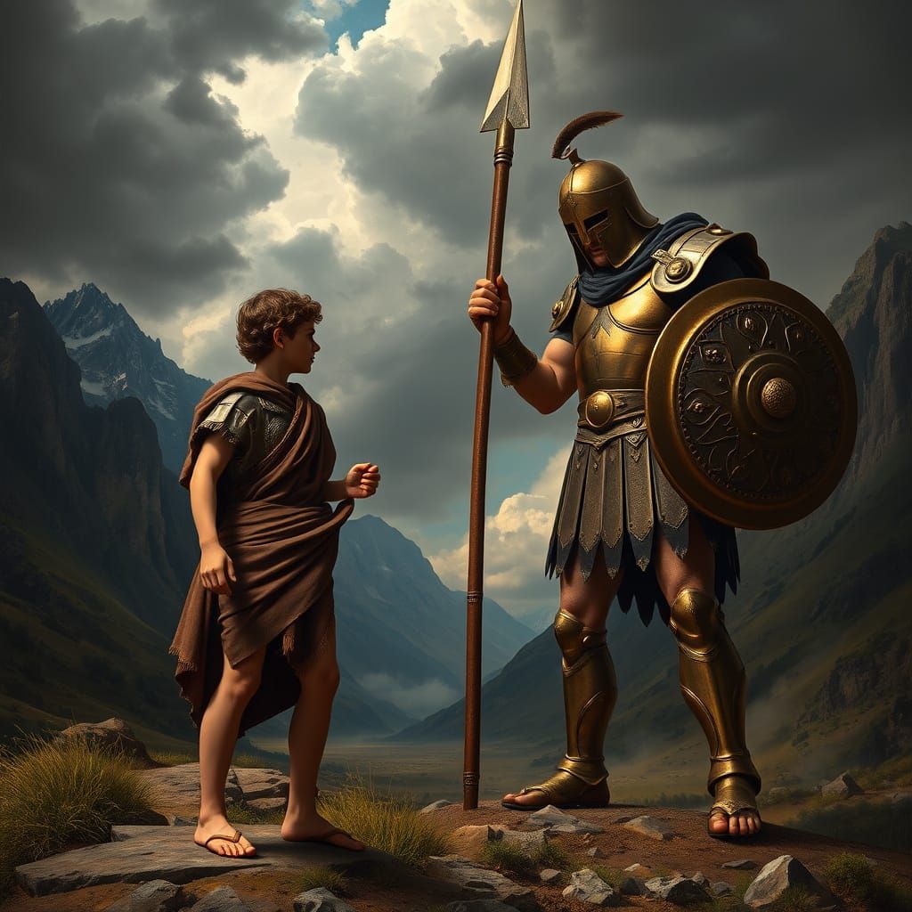 David Confronts Goliath in Epic Biblical Scene