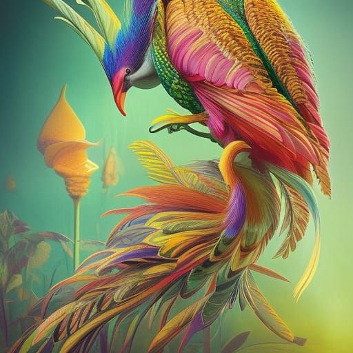 Birds of Paradise: Rococo 3D Portrait in Rainforest