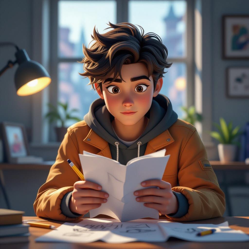 Young Artist Sketching in a Game Cinematic Scene