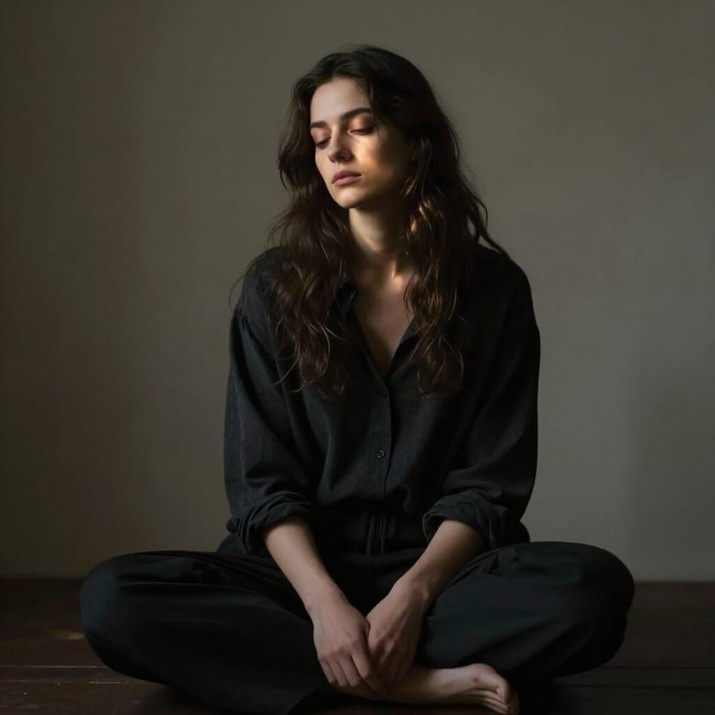 Woman in Contemplative Stillness with Mysterious Aura