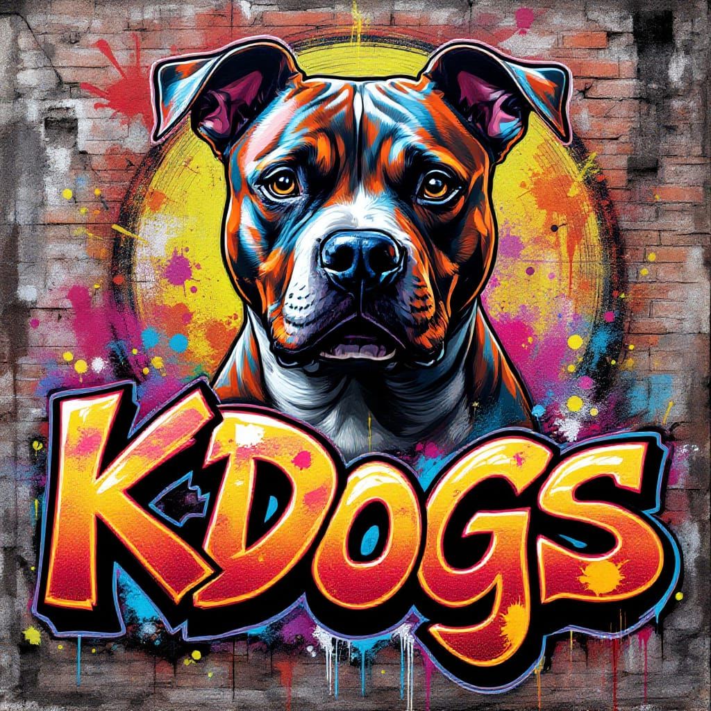 Vibrant Graffiti Mural of Pitbull 'K Dogs' in Street Art Sty...
