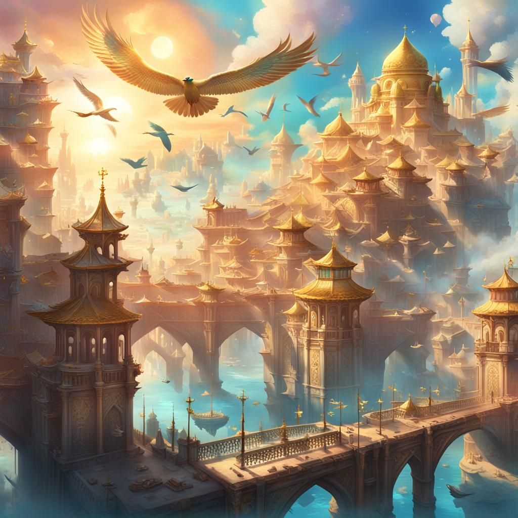 Floating Ancient City: A Fantasy Concept Art