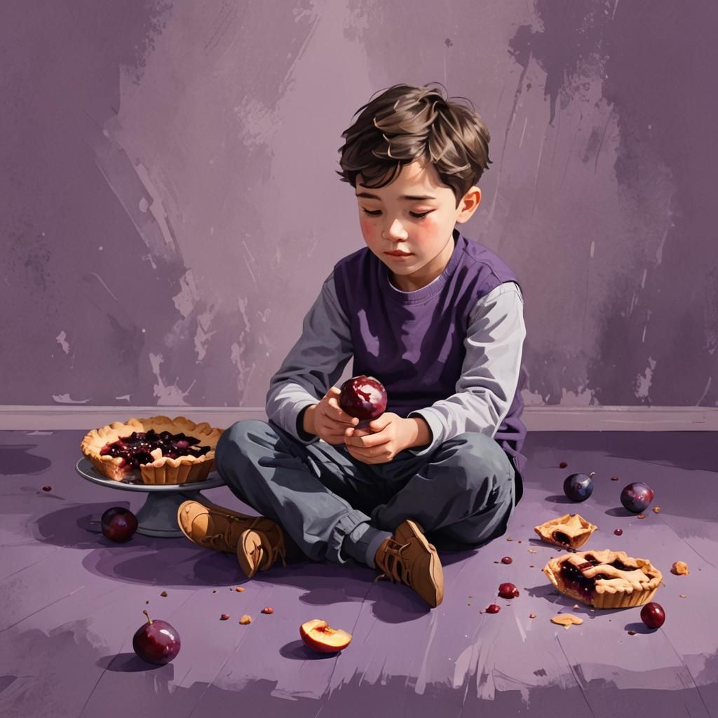 Boy with Plum Pie Digital Illustration
