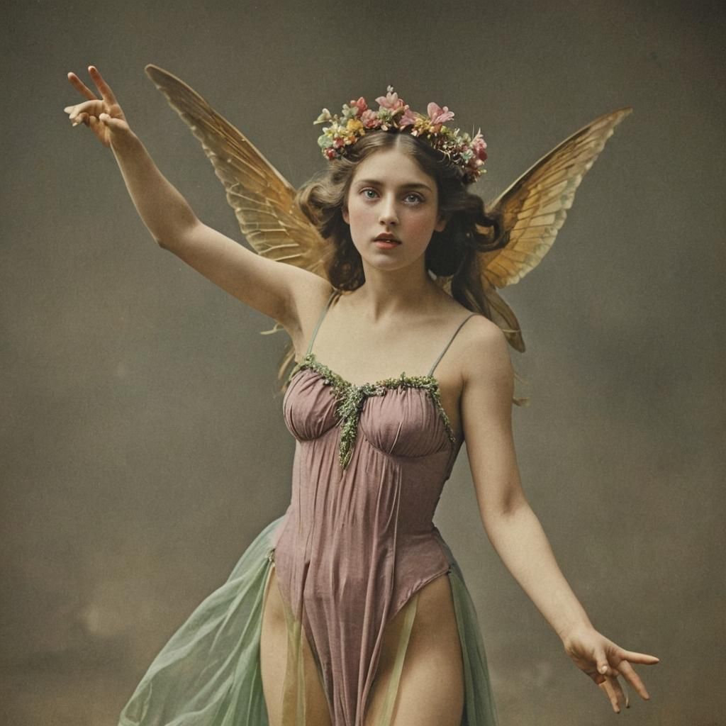 Ethereal Fairy in Hand-Colored Vintage Photo