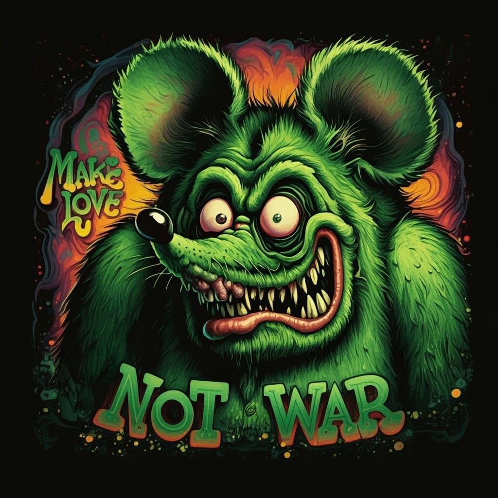 Psychedelic Green Rat Fink Monster Poster Art